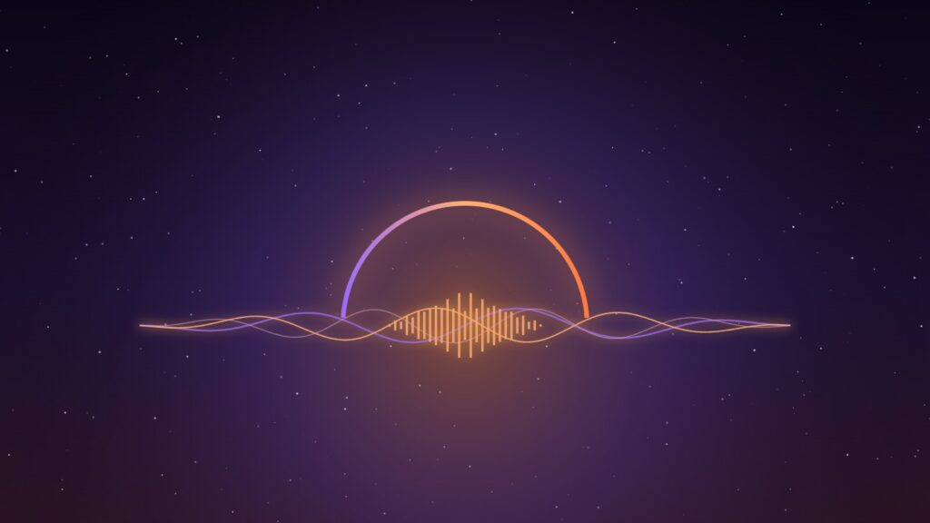 Dawn in Motion sunrise and soundwave over a starry night
