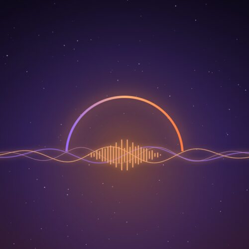 Dawn in Motion sunrise and soundwave over a starry night